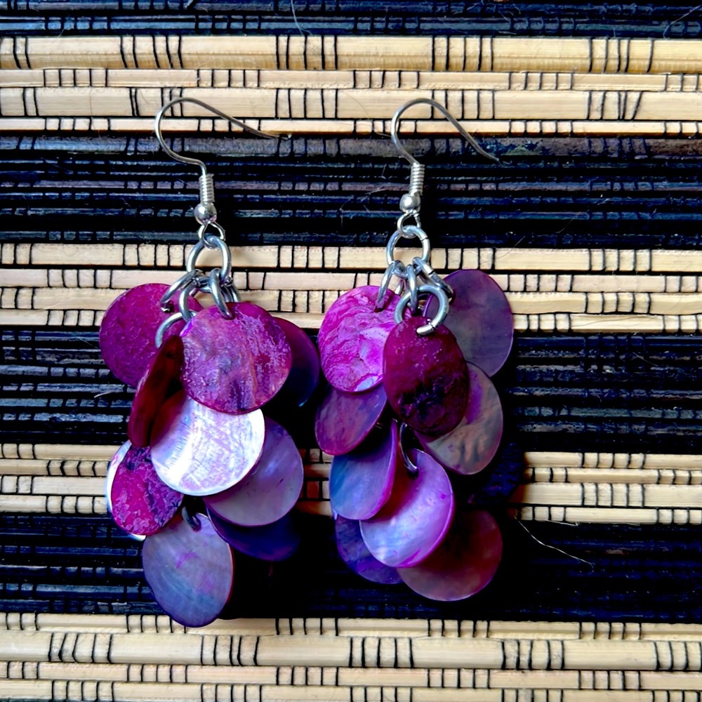 Purple Shell Dangly Earrings